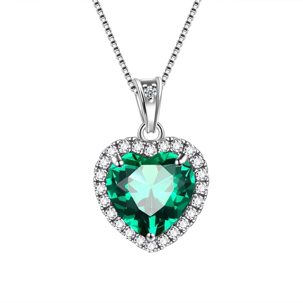 May Birthstone Necklace Women Green Heart Necklace Emerald Crystal CZ 925 Sterling Silver Pendant Jewelry Birthday Mother'S Day Gift