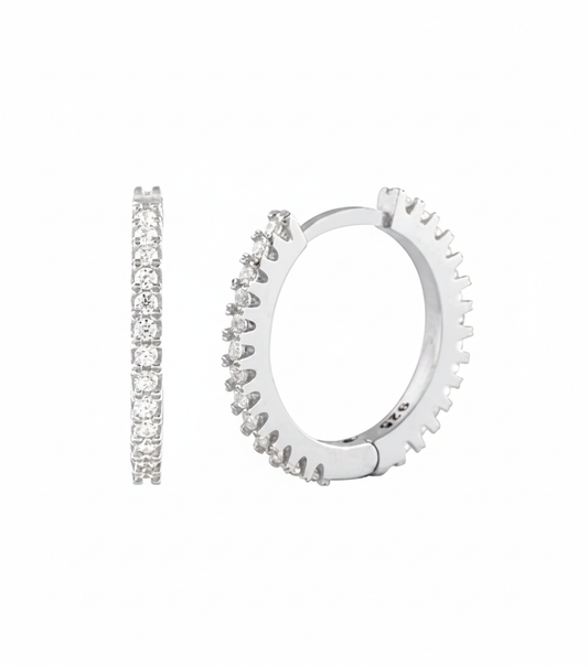 925 Sterling Silver 15 mm Half Eternity Zircon Hoop Earrings