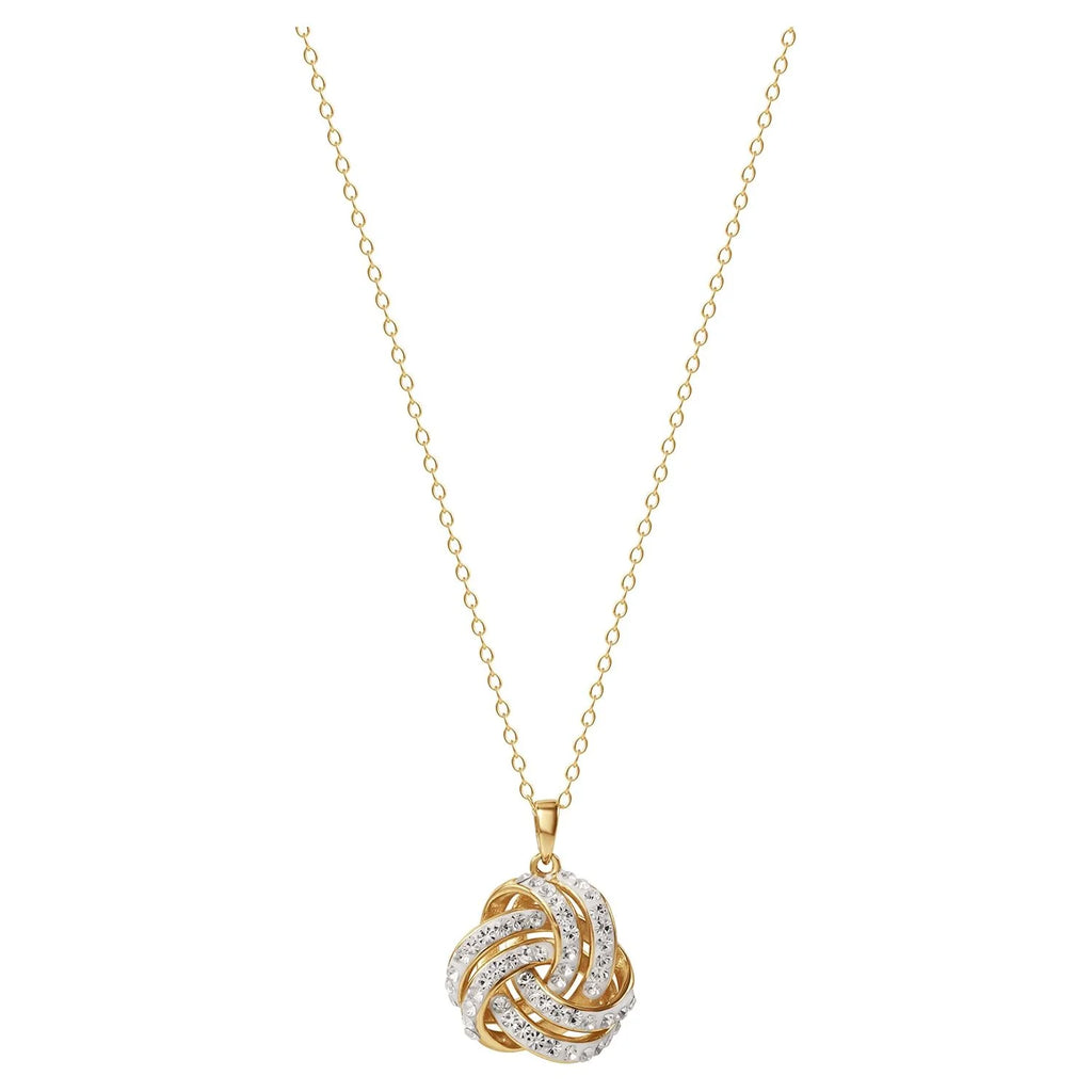 Fine Women'S Love Knot 18K Gold Crystal Pendant and Earring Set