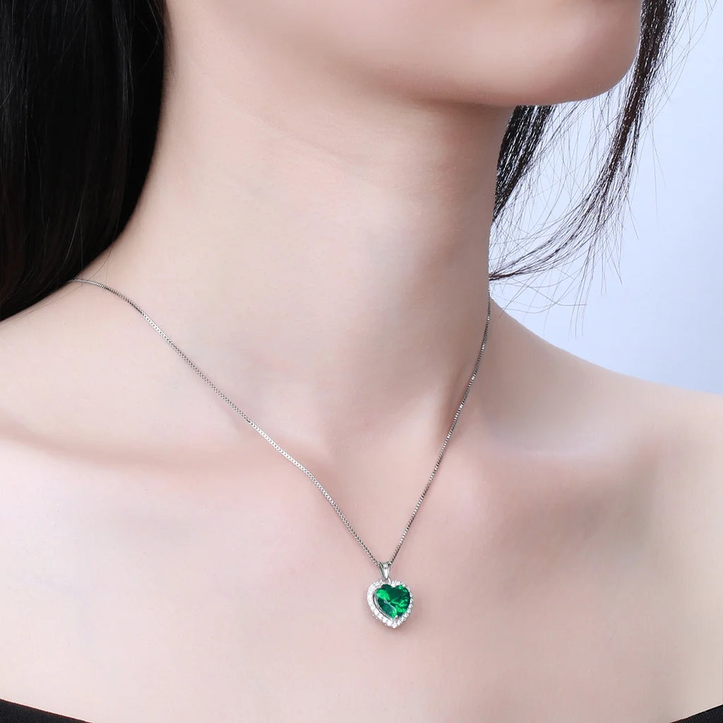 May Birthstone Necklace Women Green Heart Necklace Emerald Crystal CZ 925 Sterling Silver Pendant Jewelry Birthday Mother'S Day Gift