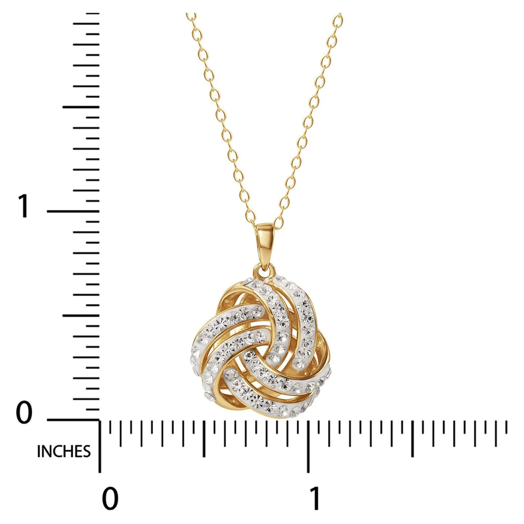 Fine Women'S Love Knot 18K Gold Crystal Pendant and Earring Set