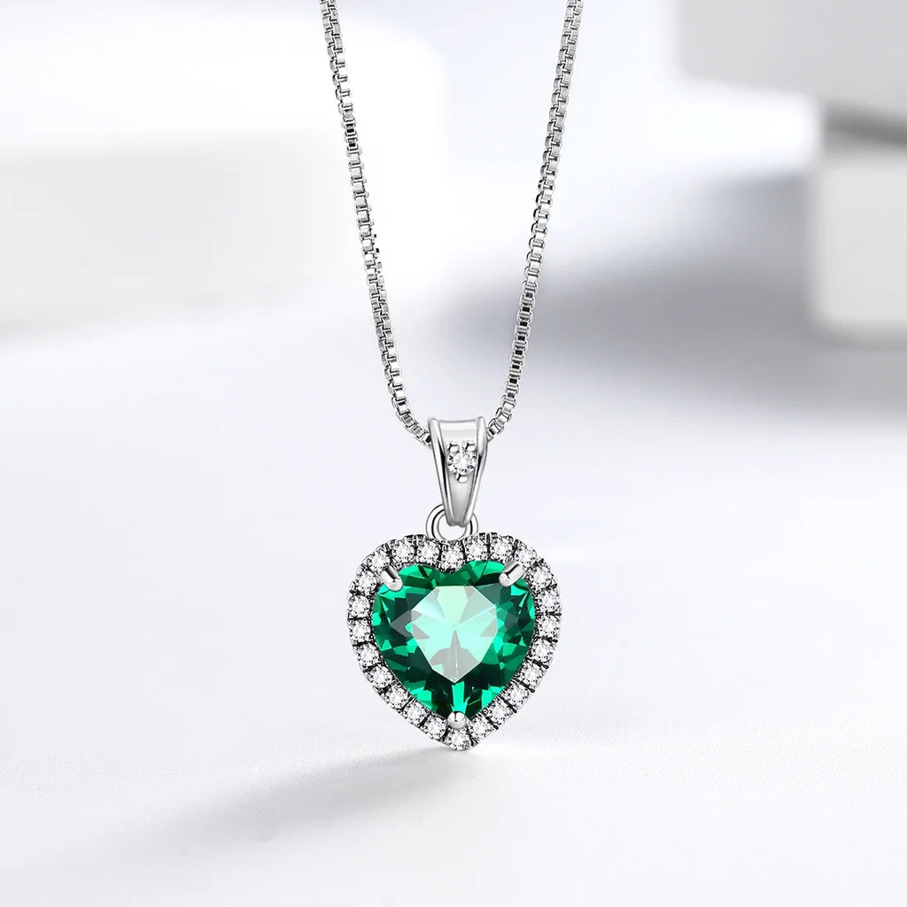 May Birthstone Necklace Women Green Heart Necklace Emerald Crystal CZ 925 Sterling Silver Pendant Jewelry Birthday Mother'S Day Gift