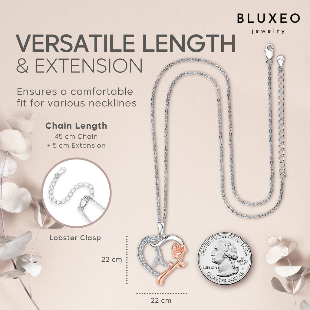 Sterling Silver Necklace for Women Mom Gift for Wife from Husband Valentines Day Girlfriend Rose Heart Necklace for Girlfriend Birthday Gifts Mother Daughter Pendant