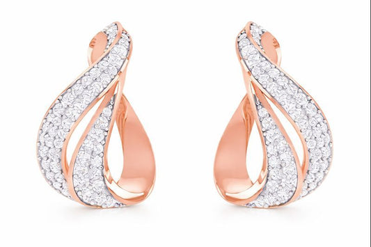 Twisted Rose Gold Pave Diamond Hoop Earrings