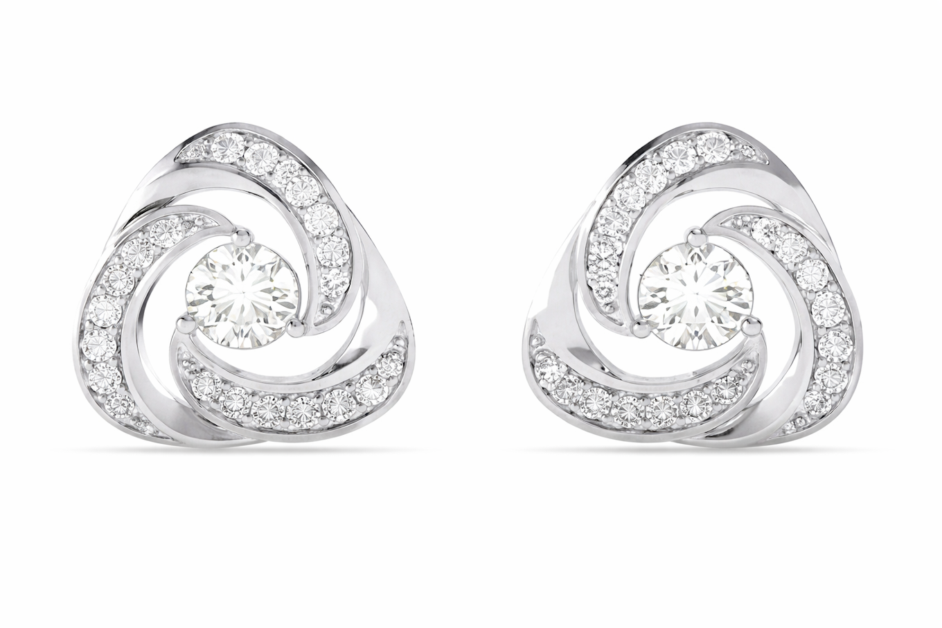 Swirl Diamond Stud Earrings in Silver