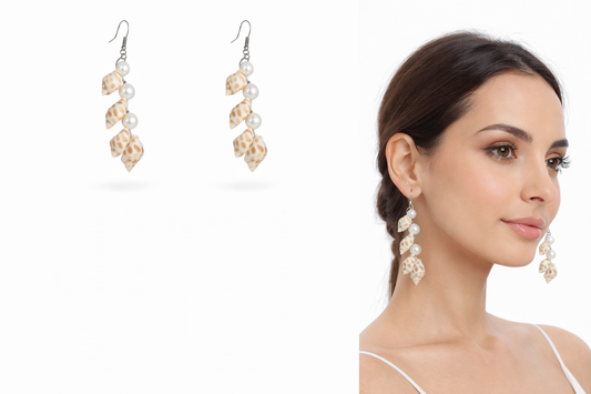 Boho Seashell and Pearl Dangle Earrings